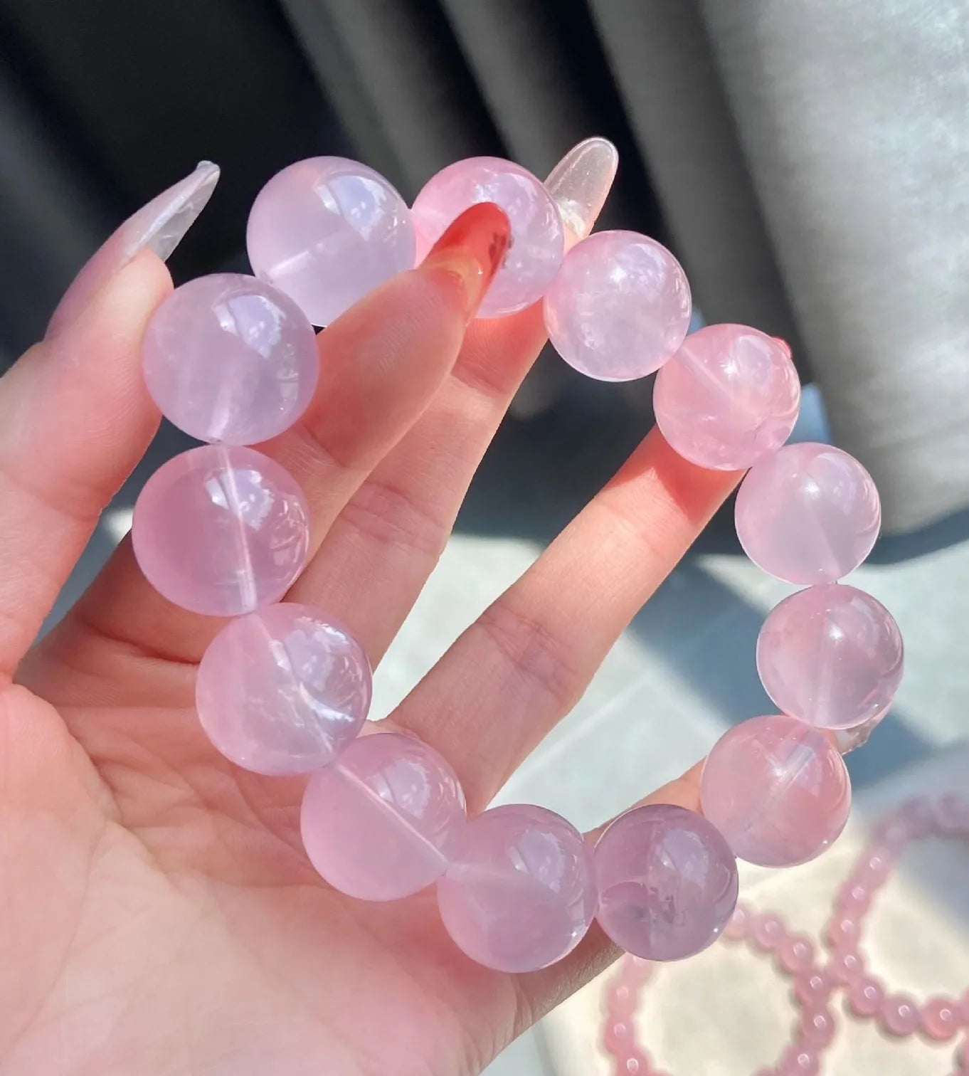 Natural Rose Quartz Beaded Bracelet – Pink Gemstone Jewelry for Men and Women