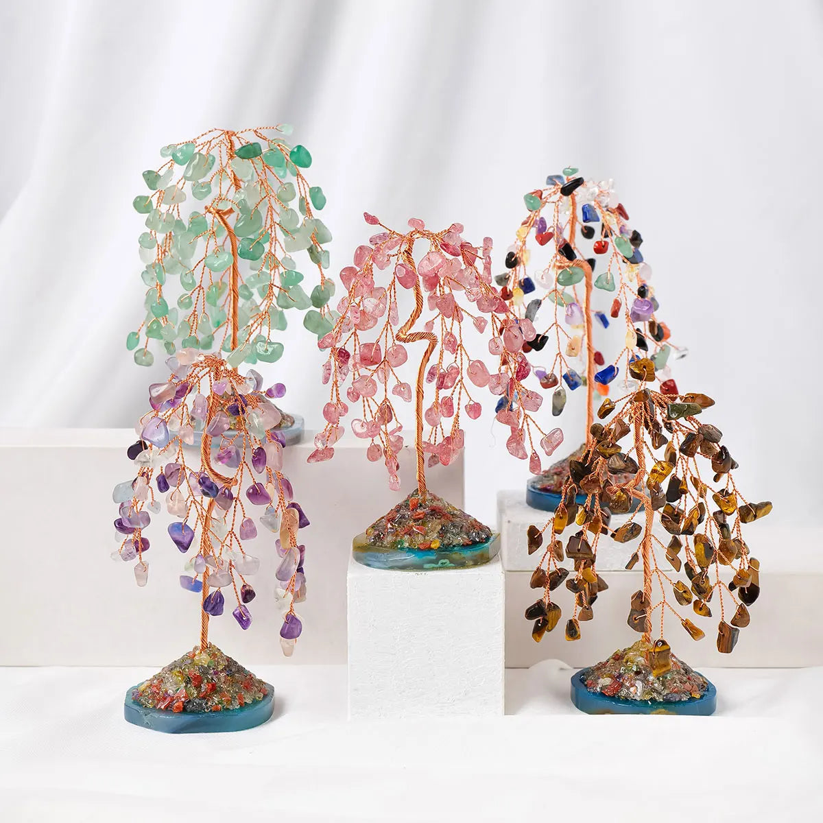 Natural Crystal Gemstone Tree with Amethyst Rose Quartz Agate on Copper Wire Base