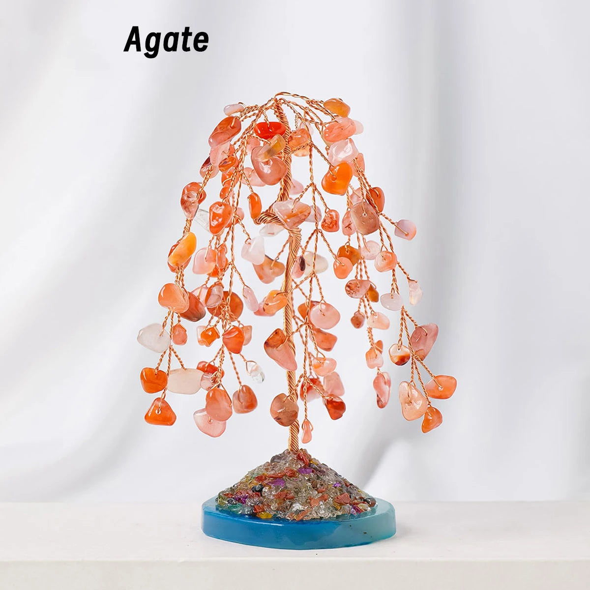 Natural Crystal Gemstone Tree with Amethyst Rose Quartz Agate on Copper Wire Base