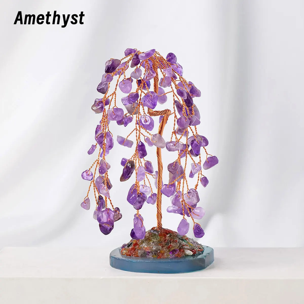 Natural Crystal Gemstone Tree with Amethyst Rose Quartz Agate on Copper Wire Base