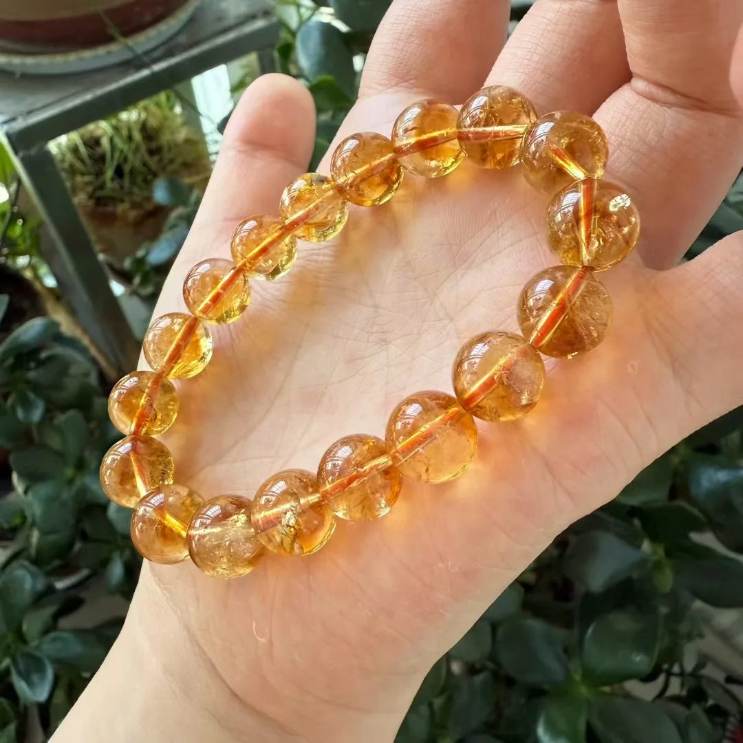 Natural Citrine Quartz Beaded Bracelet – Yellow Gemstone Jewelry for Men and Women