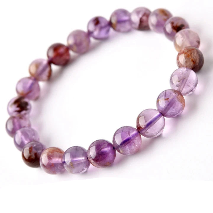 Natural Purple Ghost Crystal Beaded Bracelet – Round Gemstone Jewelry for Men and Women