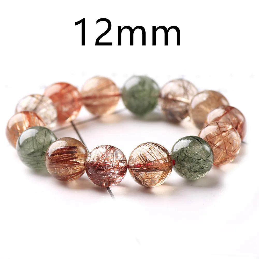 Natural Colorful Rutilated Quartz Beaded Bracelet for Men and Women – Round Crystal Jewelry