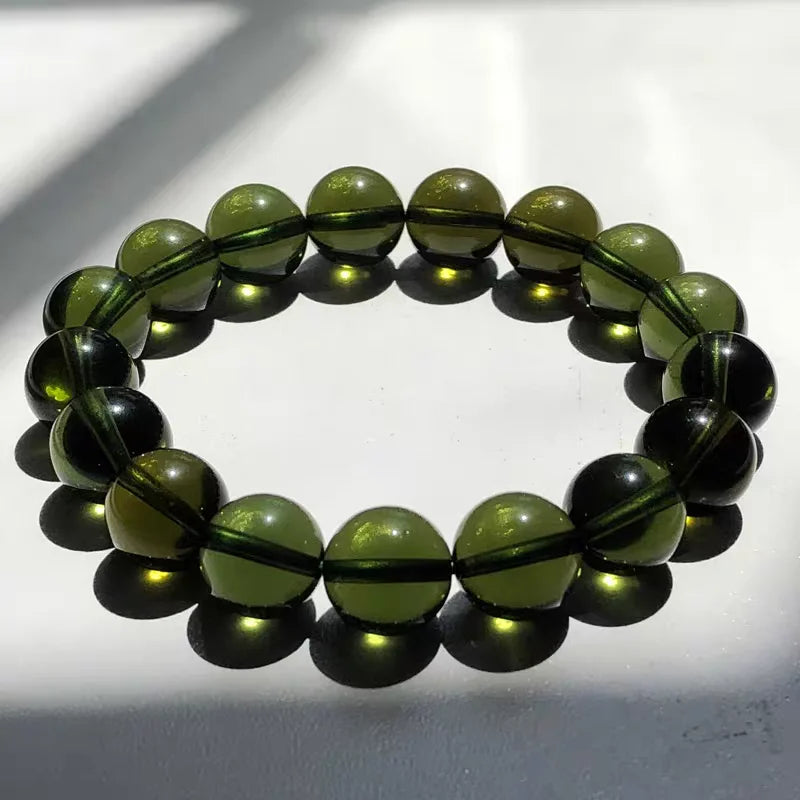 Natural Green Moldavite Beaded Bracelet – Handmade Crystal Stone Jewelry