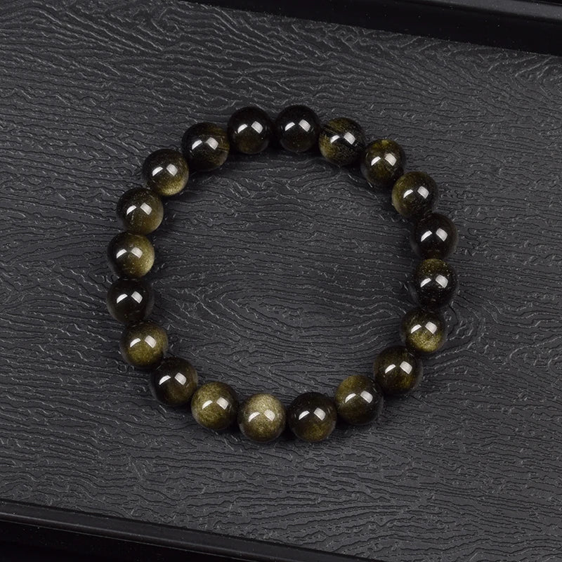 Natural Golden Obsidian Bead Bracelet for Men and Women – Round Energy Stone Jewelry