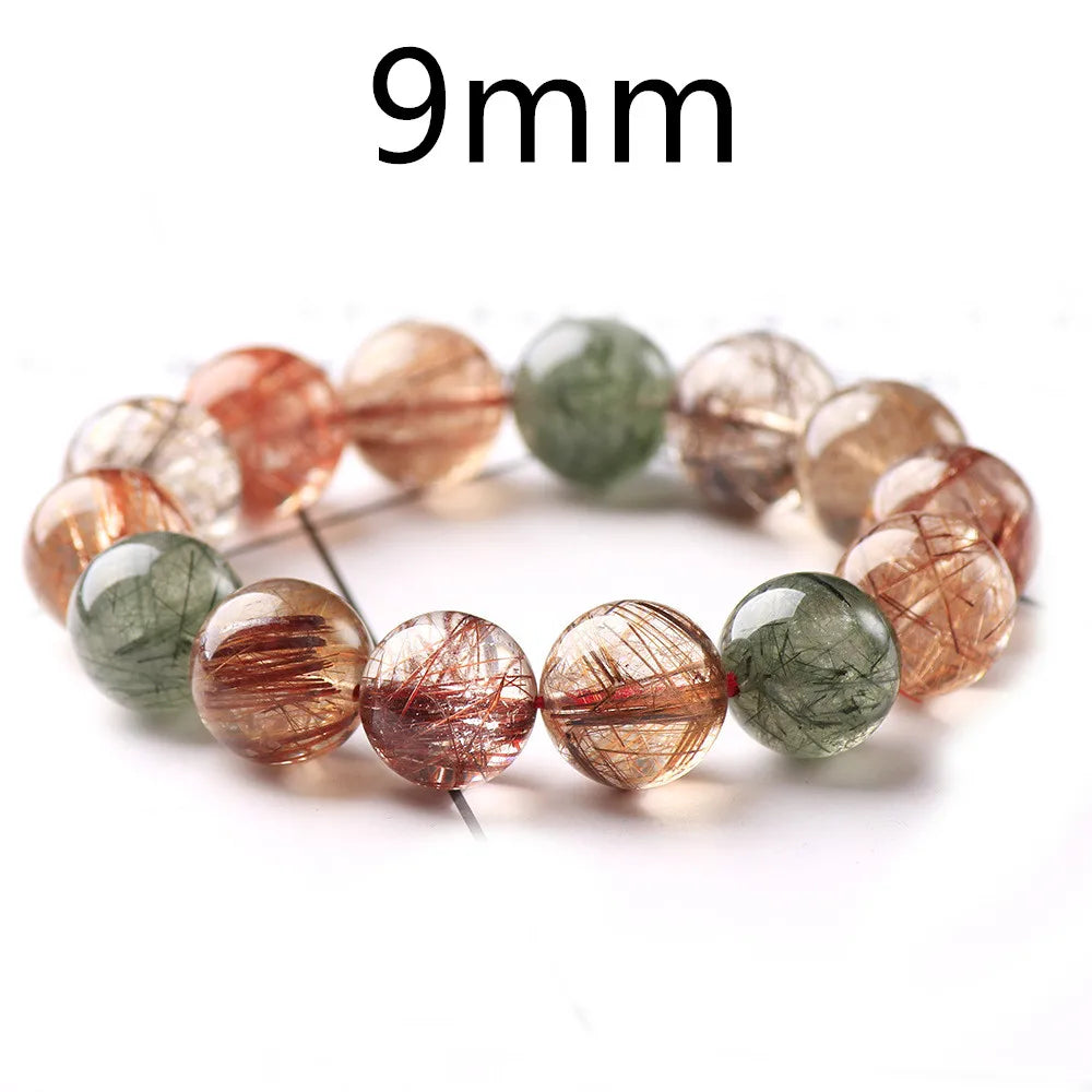 Natural Colorful Rutilated Quartz Beaded Bracelet for Men and Women – Round Crystal Jewelry