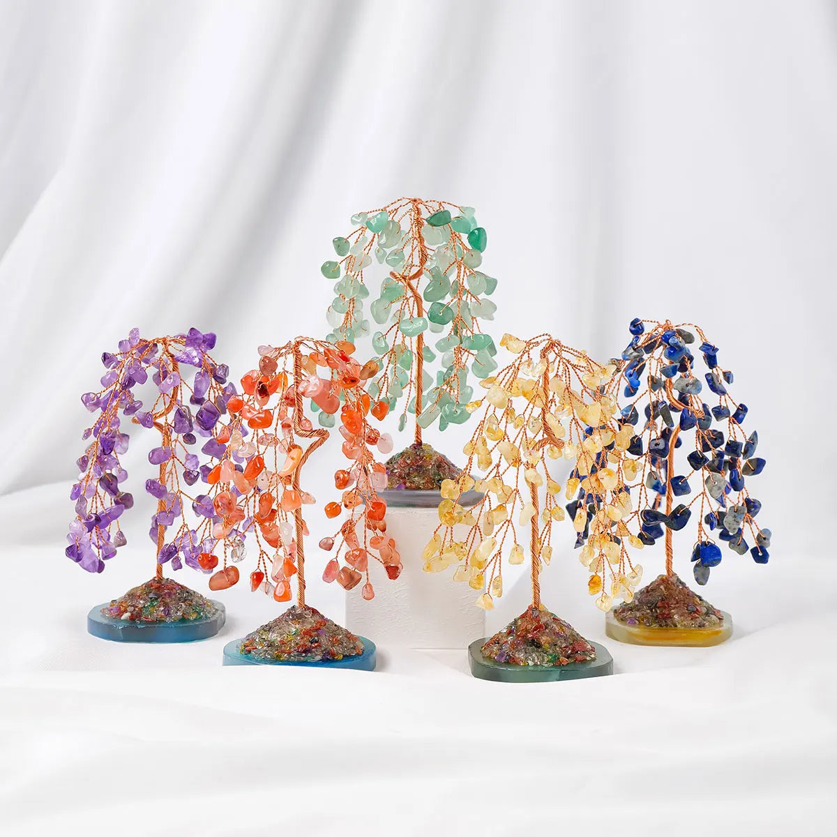 Natural Crystal Gemstone Tree with Amethyst Rose Quartz Agate on Copper Wire Base
