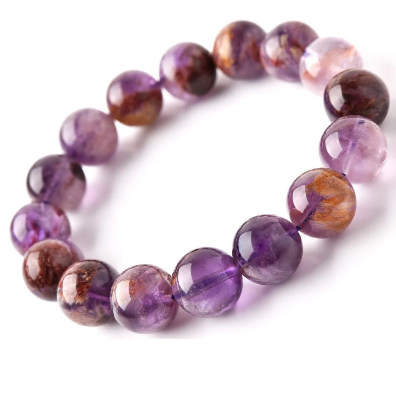 Natural Purple Ghost Crystal Beaded Bracelet – Round Gemstone Jewelry for Men and Women