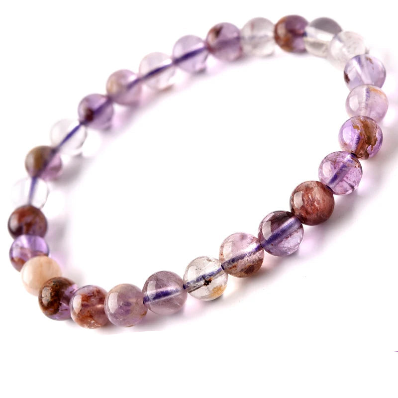 Natural Purple Ghost Crystal Beaded Bracelet – Round Gemstone Jewelry for Men and Women