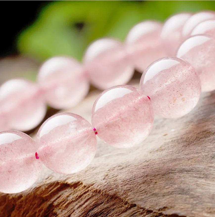 Natural Pink Strawberry Crystal Beaded Bracelet – Gemstone Jewelry for Women