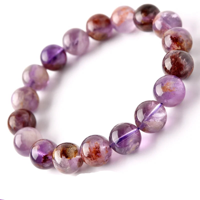 Natural Purple Ghost Crystal Beaded Bracelet – Round Gemstone Jewelry for Men and Women