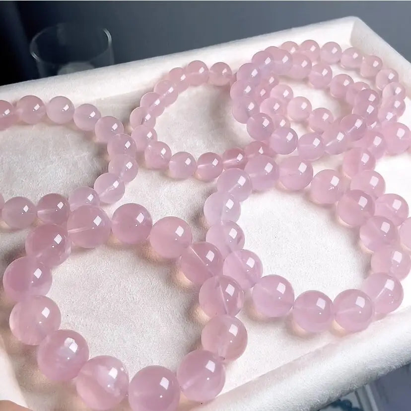 Natural Rose Quartz Beaded Bracelet – Pink Gemstone Jewelry for Men and Women