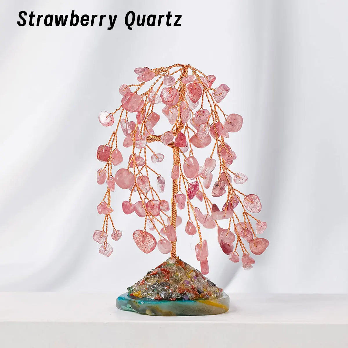 Natural Crystal Gemstone Tree with Amethyst Rose Quartz Agate on Copper Wire Base