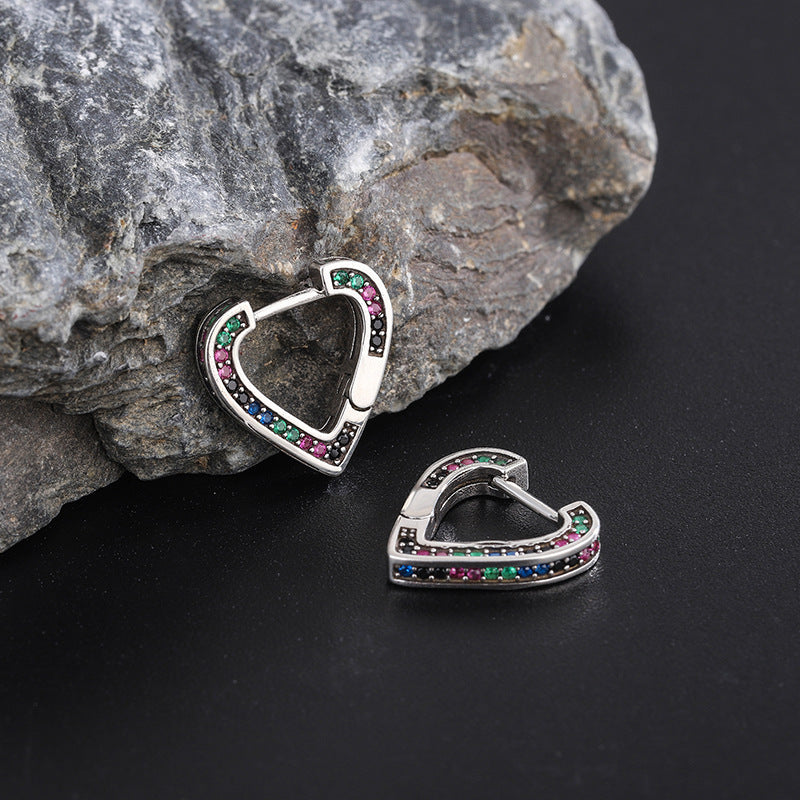 Small Design S925 Sterling Silver Rainbow Zircon Love Earrings