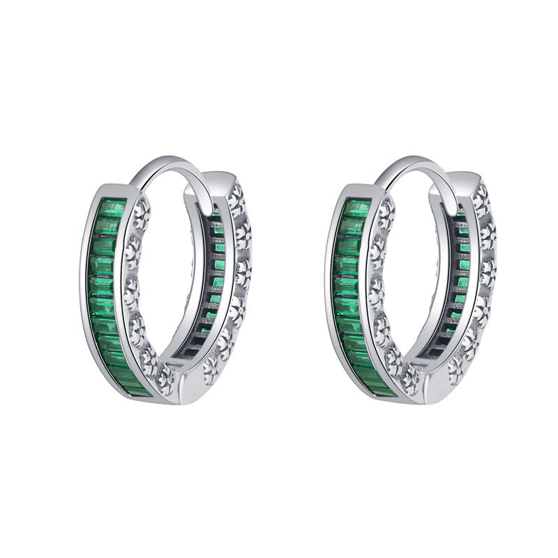 Minimal Cool Grandmother Green Retro T Square Full Diamond Earrings