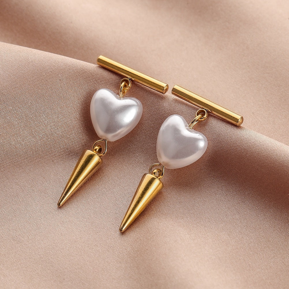 Stainless Steel Heart Pearl Stud Earrings