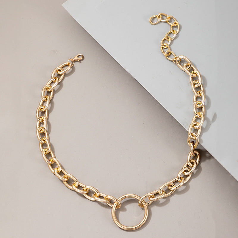 Thin and Thick Chain Hollow Necklace with Diamond Circle