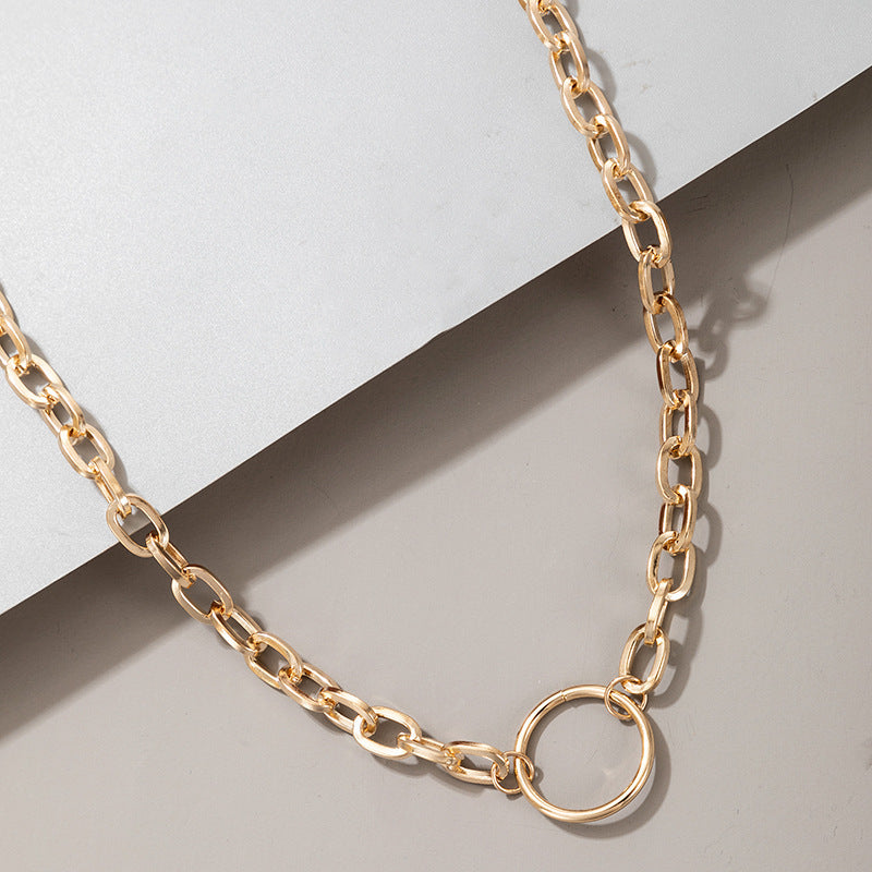 Thin and Thick Chain Hollow Necklace with Diamond Circle