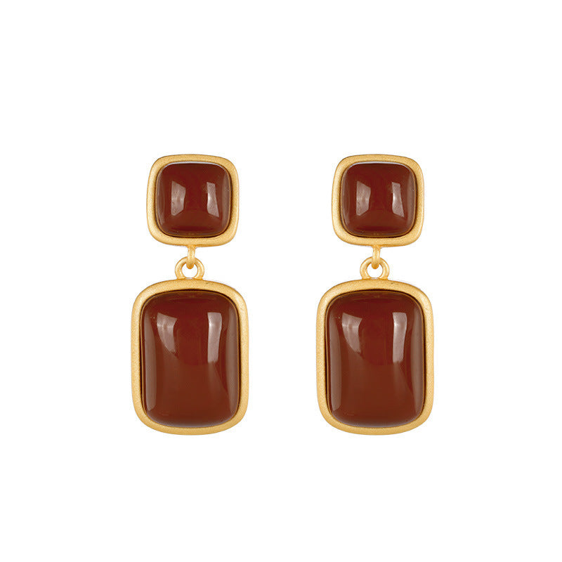 S925 Sterling Silver Gold-plated Southern Red Agate Earrings