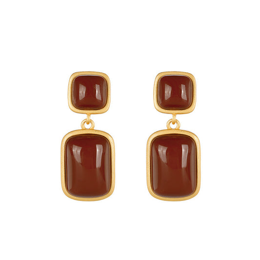 S925 Sterling Silver Gold-plated Southern Red Agate Earrings