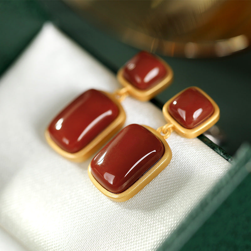 S925 Sterling Silver Gold-plated Southern Red Agate Earrings