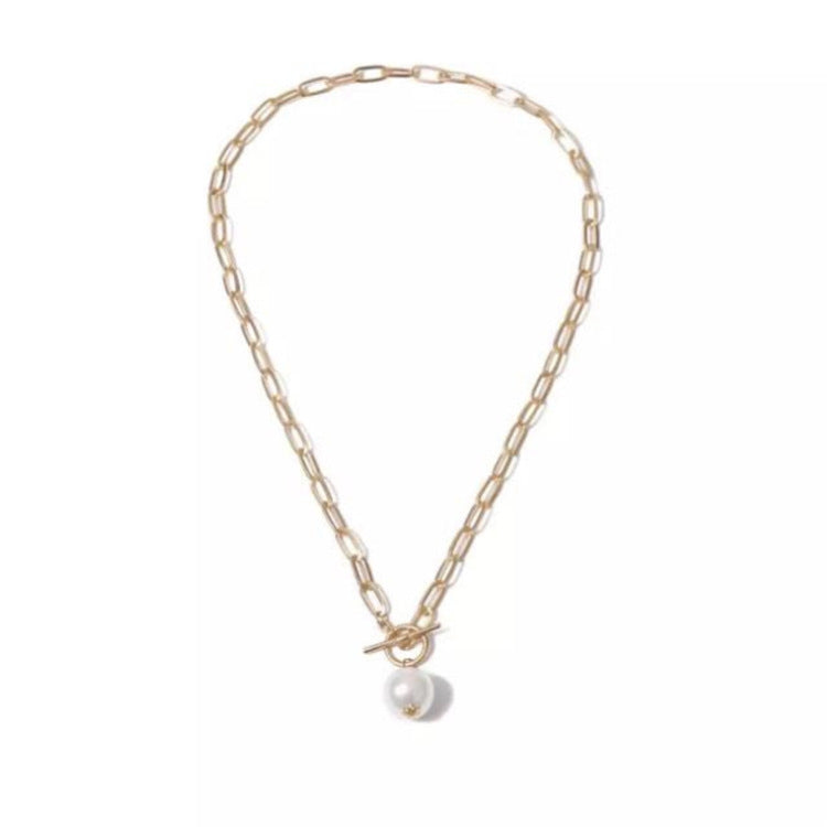 Quality Punk Simulated Pearl Pendant Necklaces for Women Shine Link Chain Layer Necklace Lasso Lariat Curb Cuban Collars Jewelry