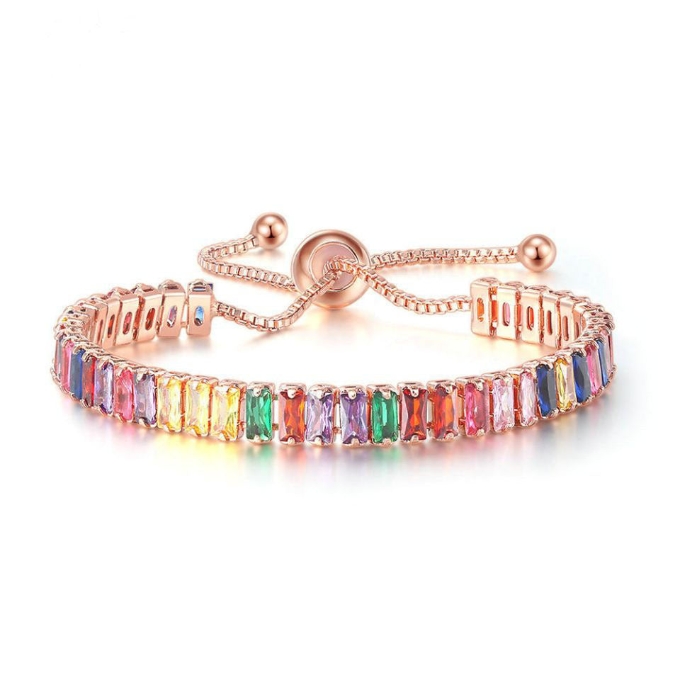 Bohemian Rainbow Tennis Bracelet for Women, Adjustable Bracelet