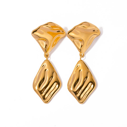 Retro Irregular Exaggerated Golden Leaf Design Stainless Steel Earrings