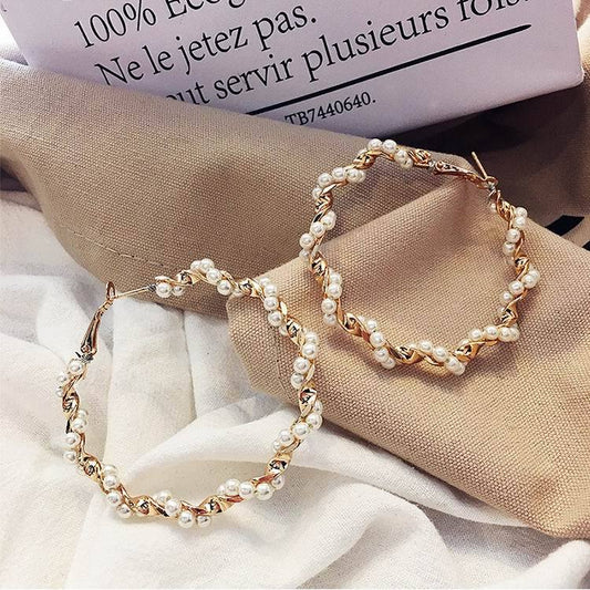 Large Hoop Pearl Earrings