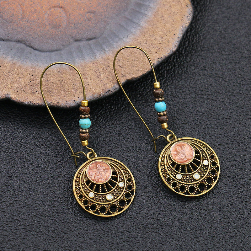 Vintage Bohemian Hollow Beaded Round Earrings