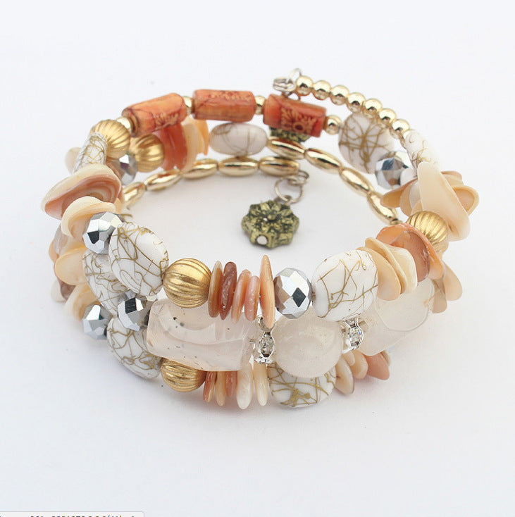 Vintage Imitation Natural Stone Pine Agate Beaded Multi-Layer Wrap Bracelet