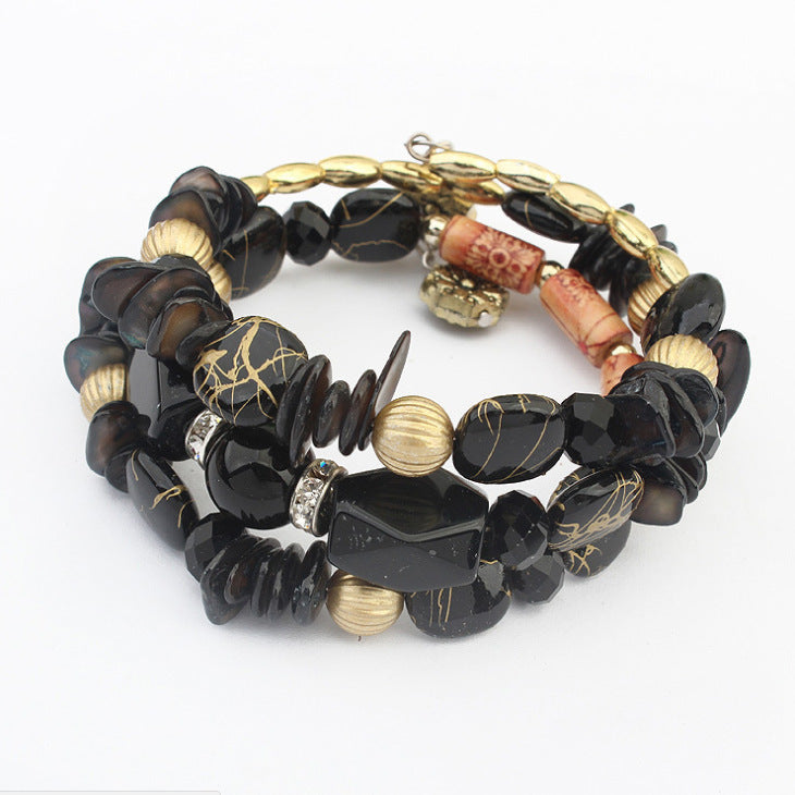 Vintage Imitation Natural Stone Pine Agate Beaded Multi-Layer Wrap Bracelet