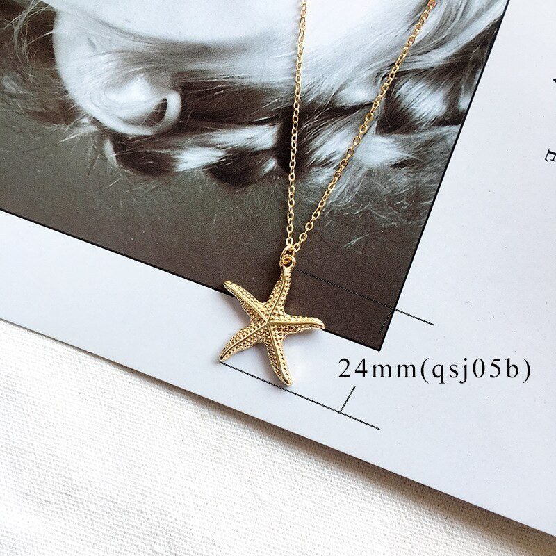 New Fashion Gold Alloy Necklace for Women - Model Conch Pendant Necklace, Summer Jewelry, Starfish Necklace