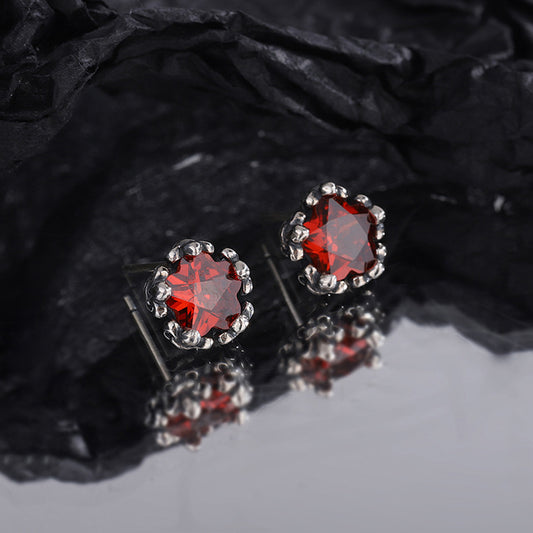 Five Pointed Star Red Zircon Earrings Female High Quality Ins