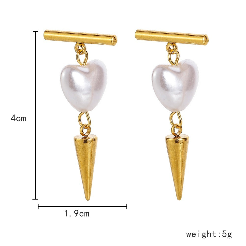 Stainless Steel Heart Pearl Stud Earrings