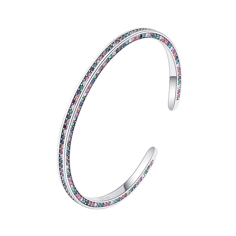 925 Sterling Silver Three Side Rainbow Zircon Bracelet Women Ins Small Minority Design Luxury High Sense Delicate Cool Wind