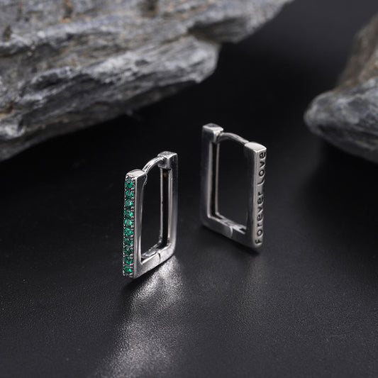 S925 Sterling Silver Geometric Square Diamond Thai Silver Earrings