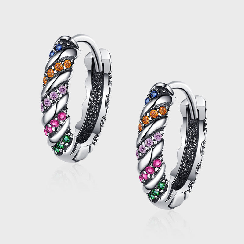 Full Body 925 Sterling Silver Multi Color Striped Earrings For Women