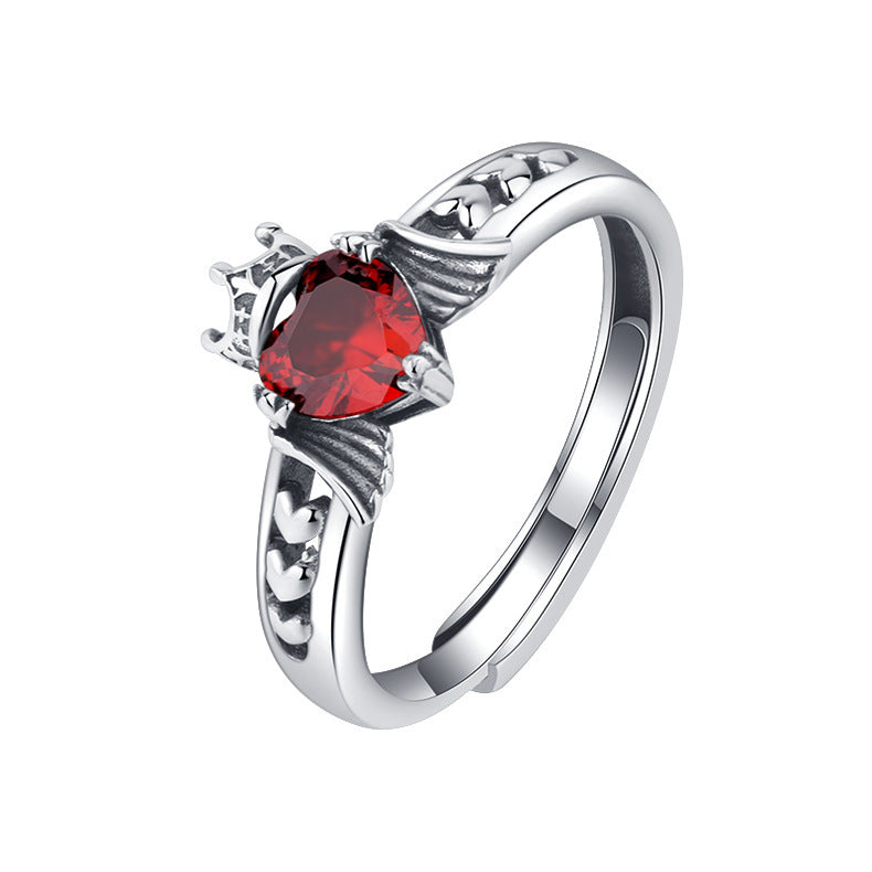 French S925 Silver Personality Love Crown Ring Female Hip Hop Ruby