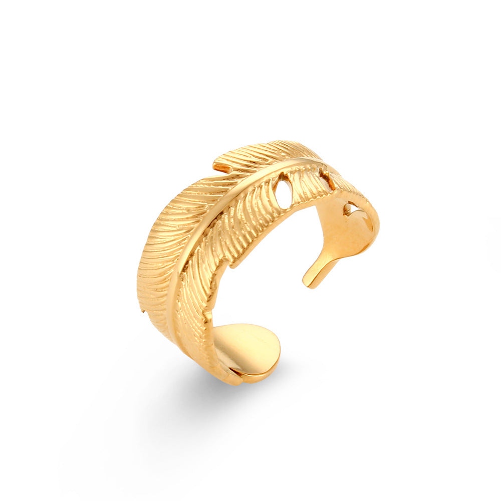 Light Luxury Design Popular Gold Hollow Stainless Steel Ring