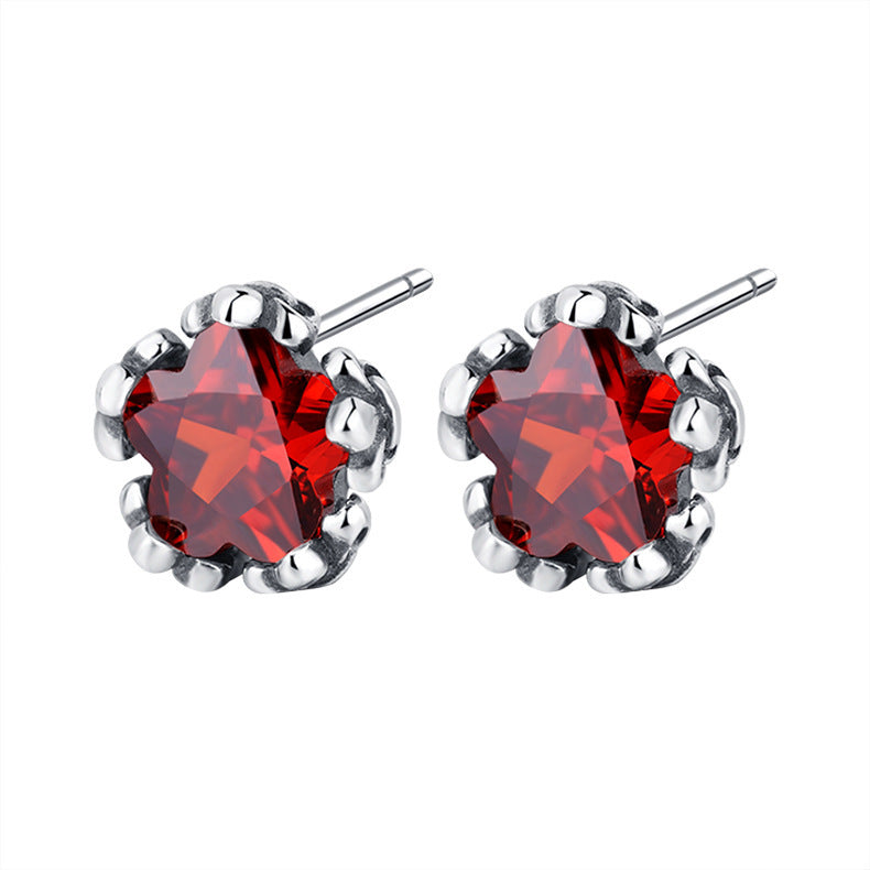 Five Pointed Star Red Zircon Earrings Female High Quality Ins