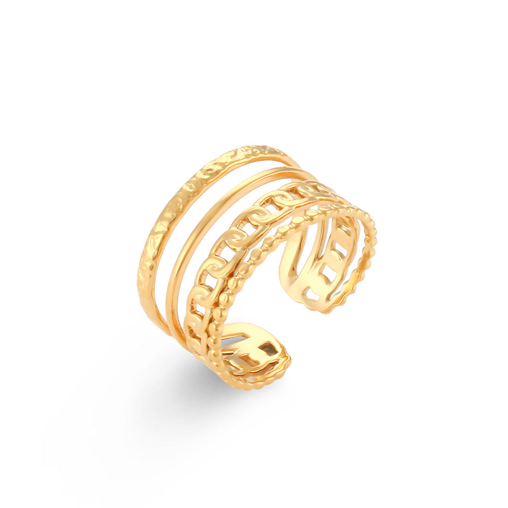 Light Luxury Design Popular Gold Hollow Stainless Steel Ring