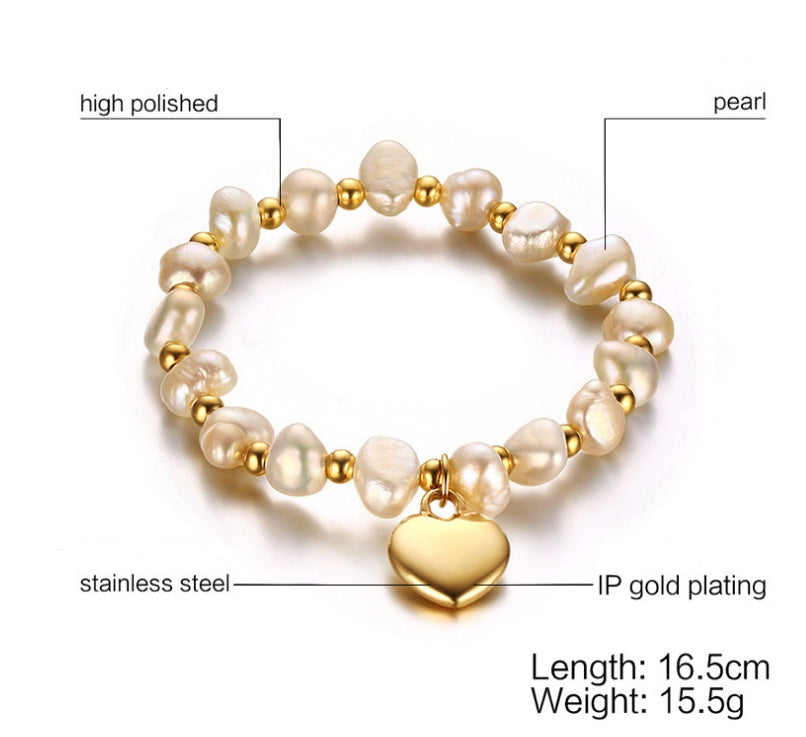 Titanium steel ball freshwater pearl handmade bracelet