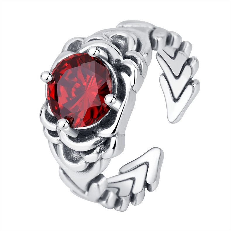 Original S925 Sterling Silver Trend Woven Red Zircon Ring