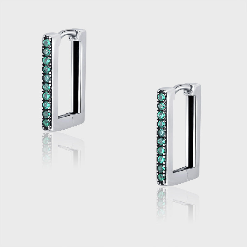 S925 Sterling Silver Geometric Square Diamond Thai Silver Earrings