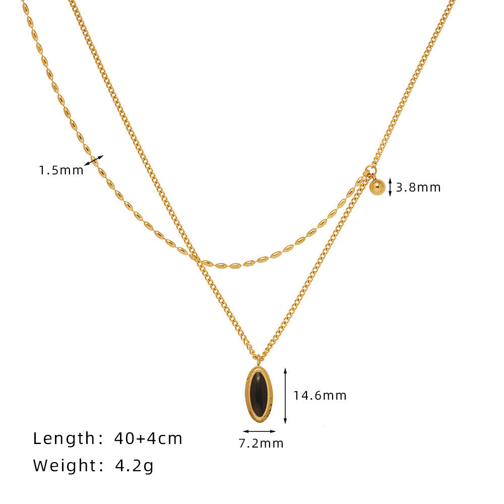 Women's Alloy Vintage French Oval Black Pendant Necklace