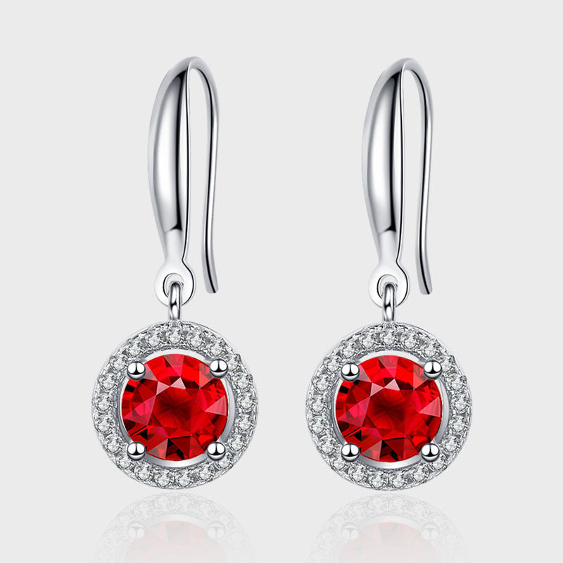 Pomegranate Red Earrings Round Red Earrings S925 Silver Ear Pendant