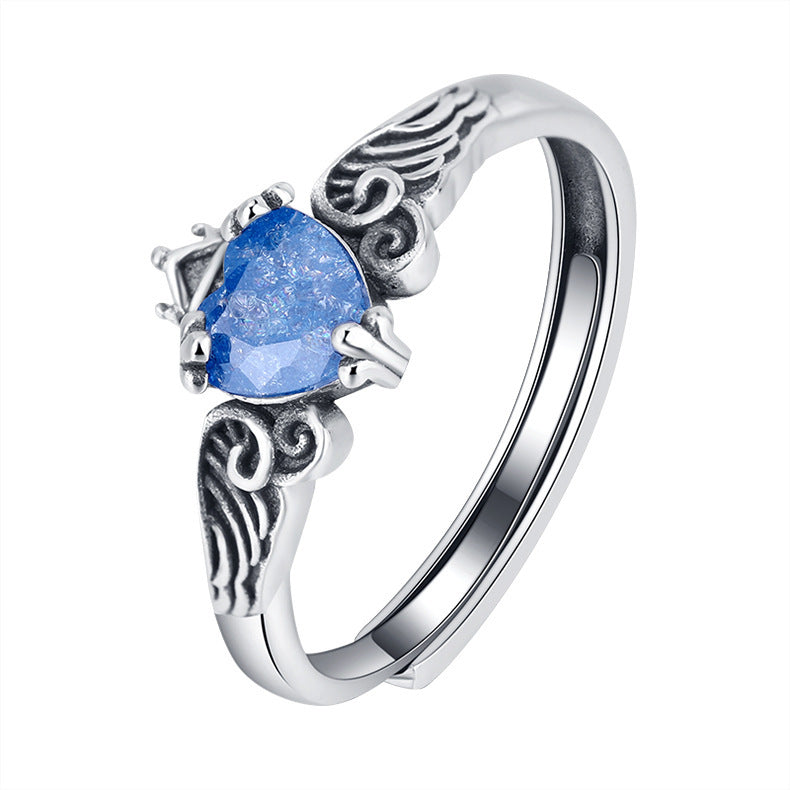 Blue Moonlight Silver Jewelry S925 Sterling Silver Japanese And Korean Trend Angel Wing Crown Ring