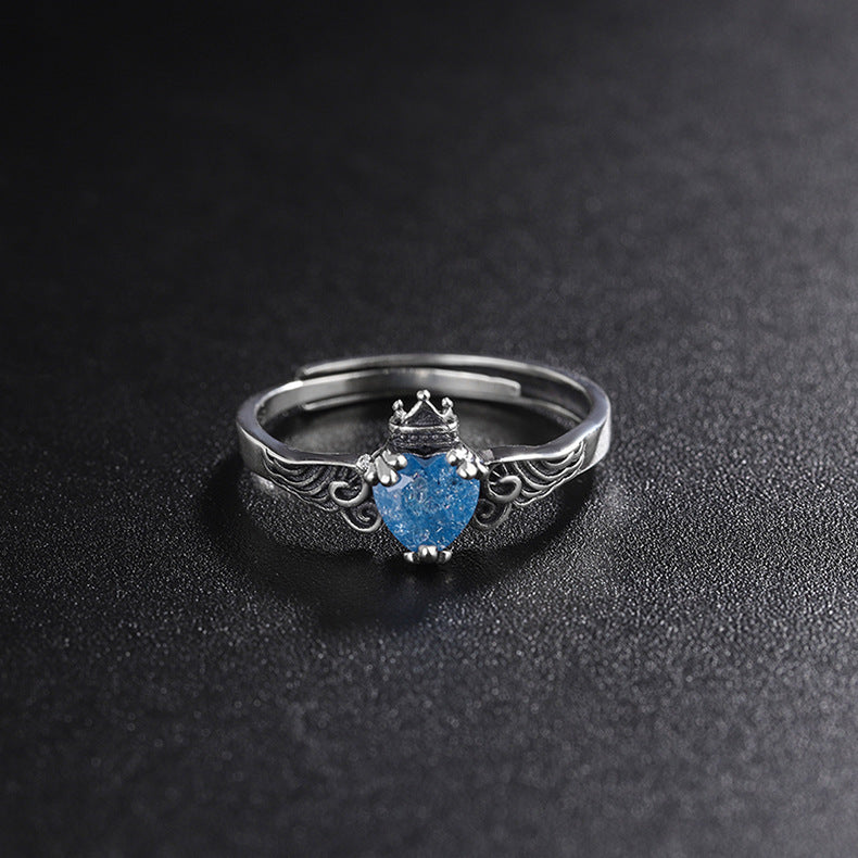 Blue Moonlight Silver Jewelry S925 Sterling Silver Japanese And Korean Trend Angel Wing Crown Ring