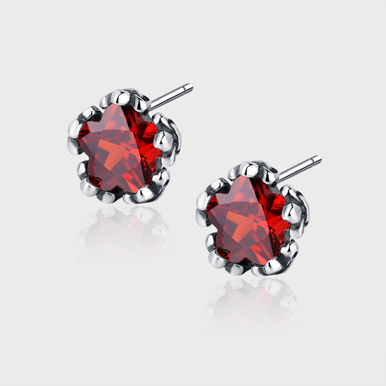 Five Pointed Star Red Zircon Earrings Female High Quality Ins